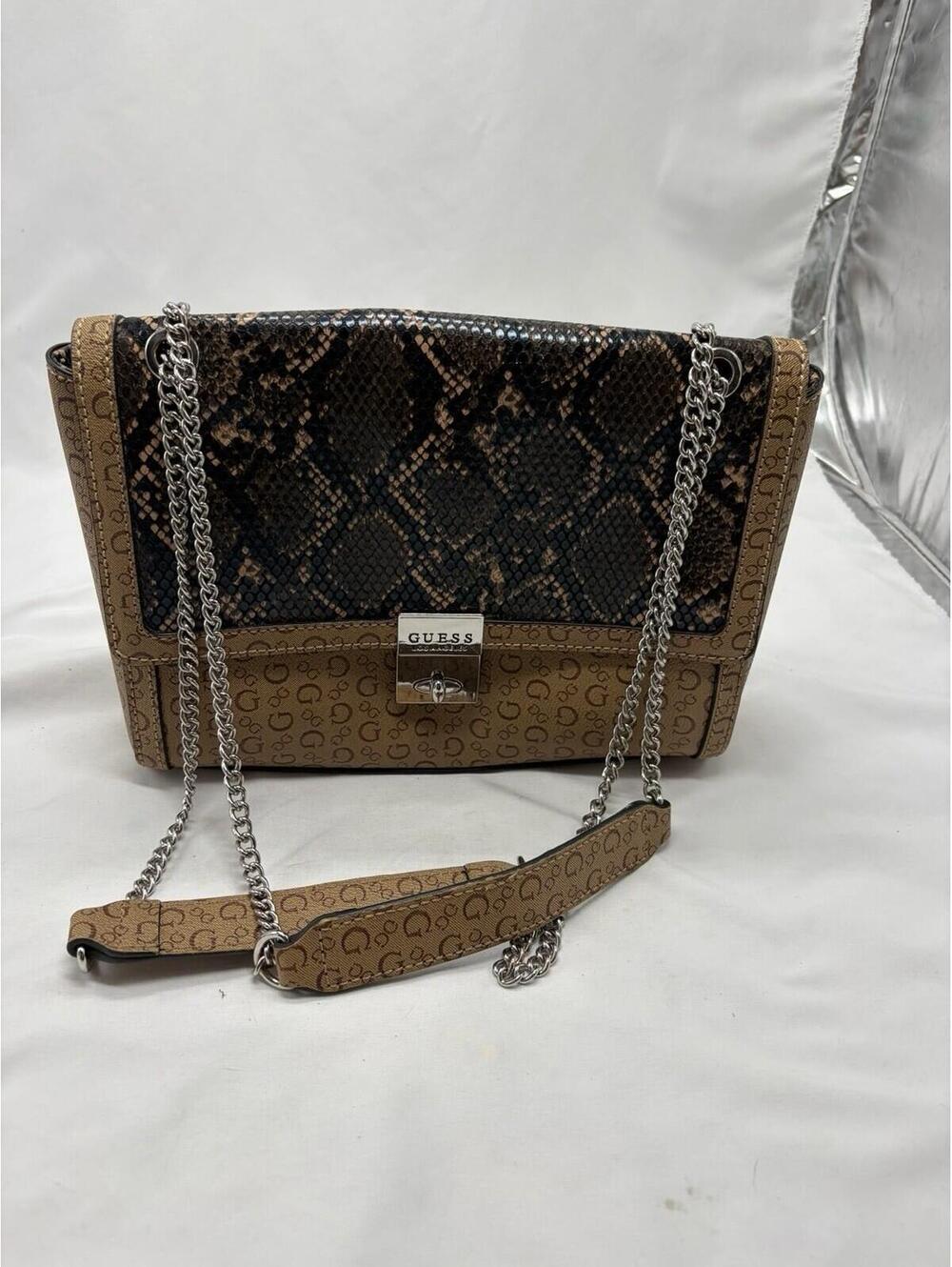 GUESS Faux Snakeskin BUCKLE FLAP Y2K 90’s Shoulder Bag /Clutch Chain Strap